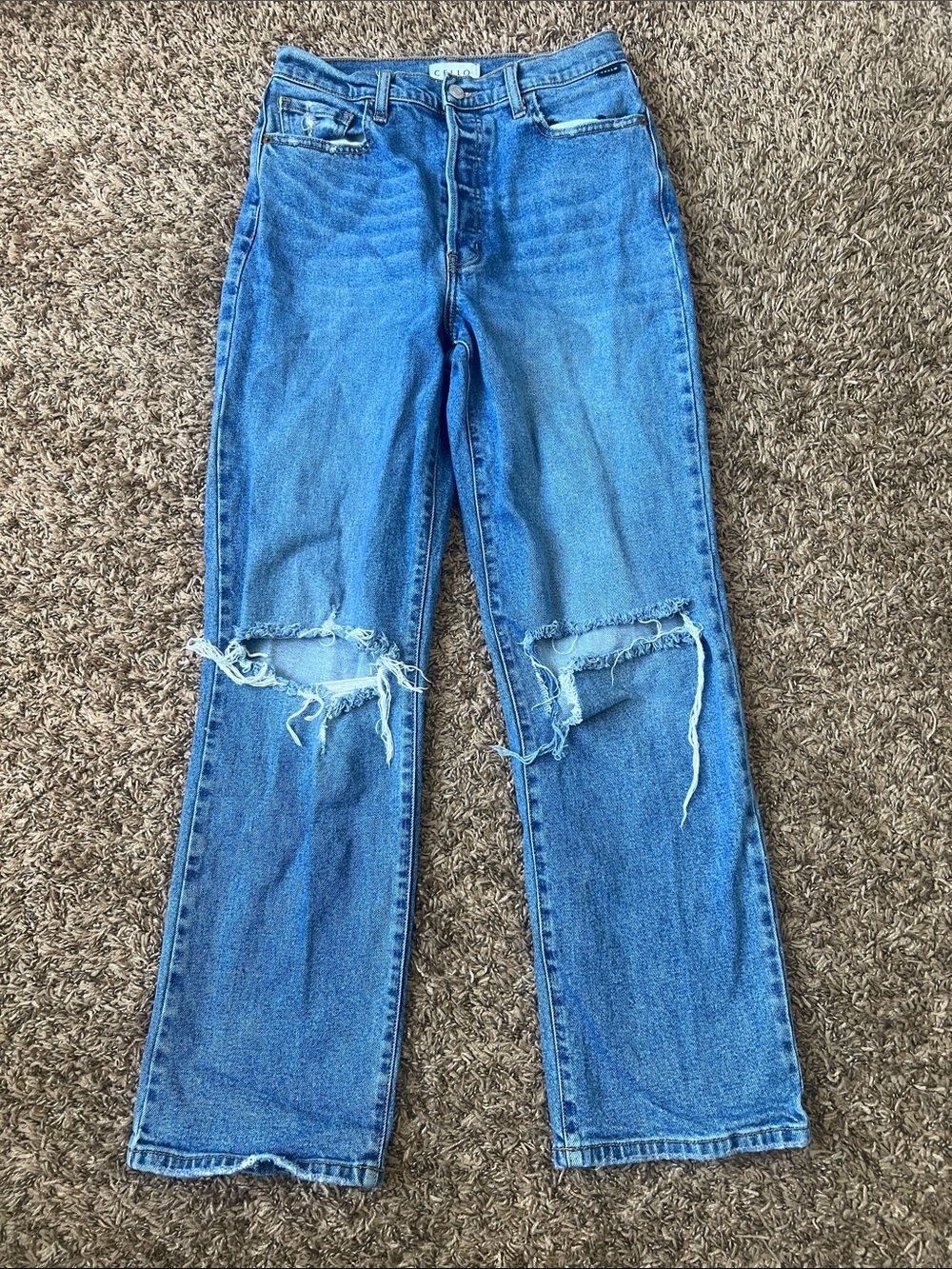 Cello Distressed Straight Leg Jeans - Blue